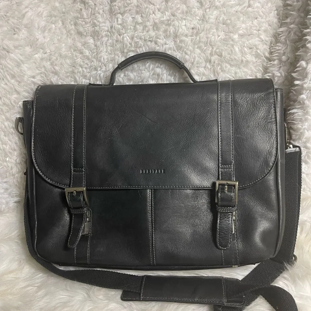 Heritage Columbian Leather black Dual Compartment 16” Portfolio Laptop Bag
